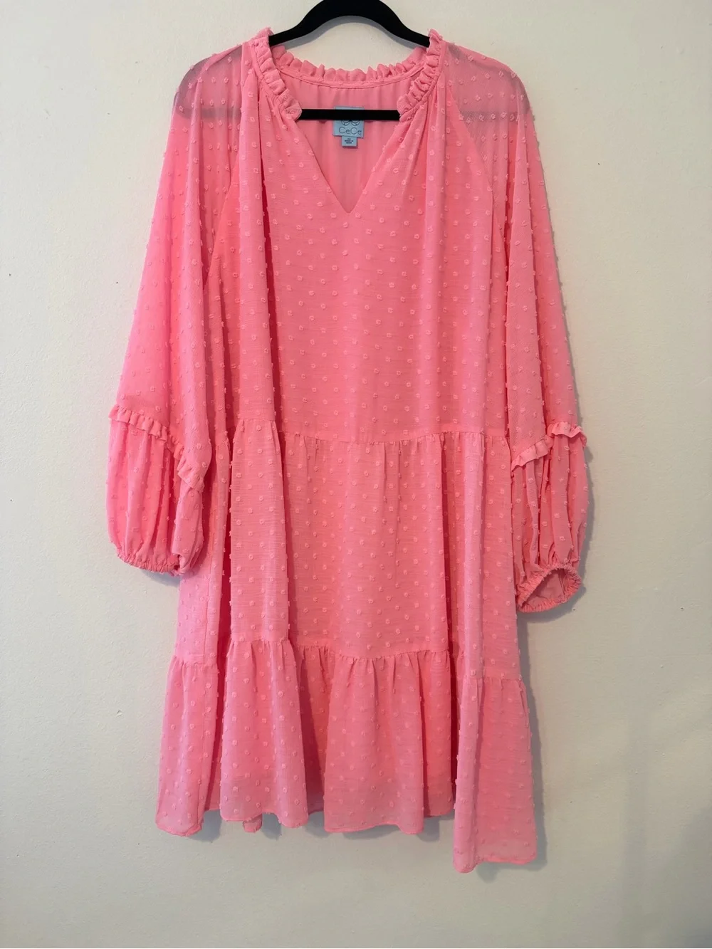 Cece Pink Clip Dot Babydoll Dress 3X - Picture 2 of 4